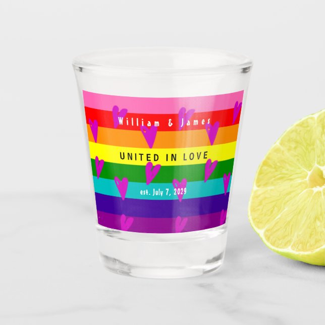 Gay Marriage Rainbow Flag Original 8 Stripes LGBTQ Shot Glass (Front)