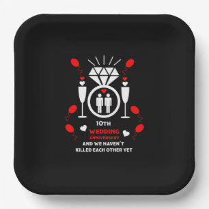Gay Men 10th Wedding Anniversary Banner Paper Plate