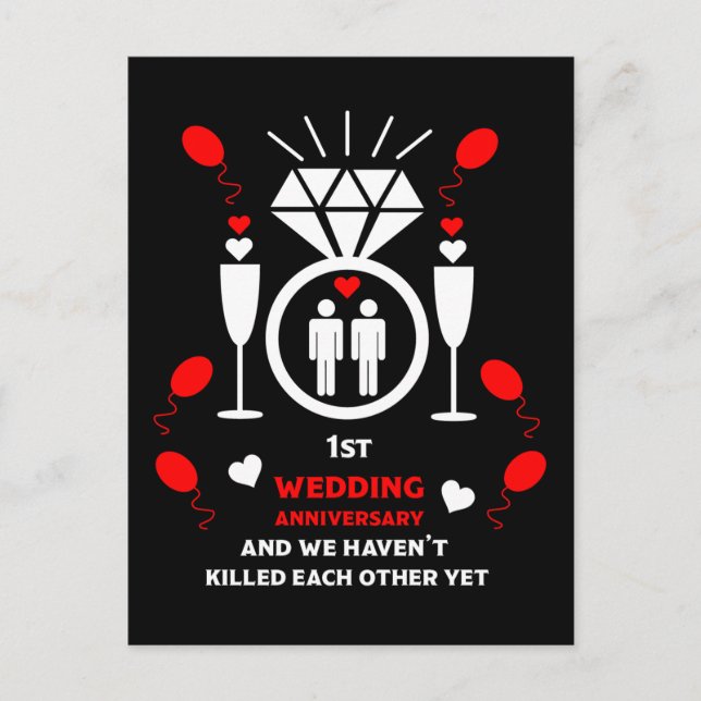 Gay Men 1st Wedding Anniversary  Postcard (Front)