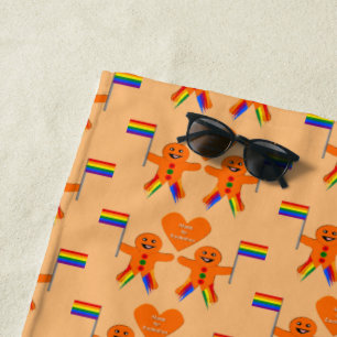 Gay Men Christmas Gingerbread Couple Beach Towel