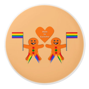 Gay Men Christmas Gingerbread Couple Ceramic Knob