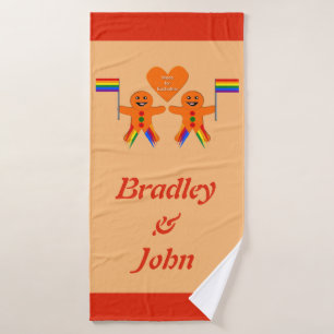 Gay Men Christmas Gingerbread Couple Custom Bath Towel