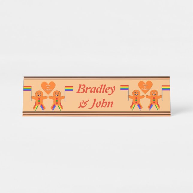Gay Men Christmas Gingerbread Couple Custom Desk Name Plate (Front)