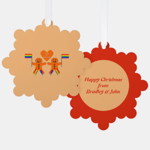 Gay Men Christmas Gingerbread Couple Custom Tree Decoration Card
