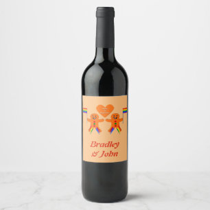 Gay Men Christmas Gingerbread Couple Custom Wine Label