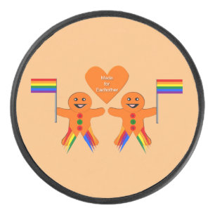 Gay Men Christmas Gingerbread Couple Hockey Puck