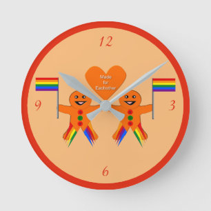 Gay Men Christmas Gingerbread Couple Round Clock