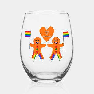 Gay Men Christmas Gingerbread Couple Stemless Wine Glass