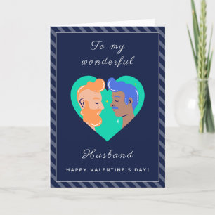 Gay Men Couple Love Valentine's Day Striped Modern Holiday Card