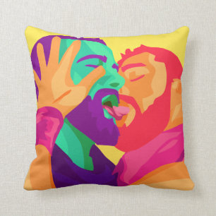 Gay Men Kissing, Rainbow Art, Colourful Pillow