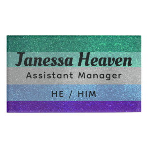 Gay Men LGBTQ Flag Glitter Sparkly Name Profession Name Tag