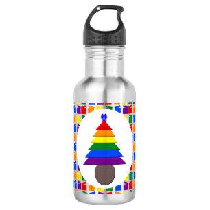 Gay Men Rainbow Christmas Tree and Presents 532 Ml Water Bottle