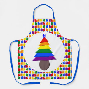 Gay Men Rainbow Christmas Tree and Presents Apron