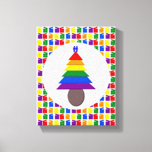 Gay Men Rainbow Christmas Tree and Presents Canvas Print