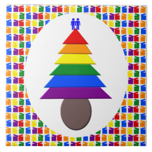Gay Men Rainbow Christmas Tree and Presents Ceramic Tile