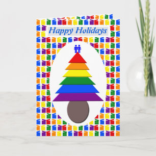 Gay Men Rainbow Christmas Tree and Presents Custom Card