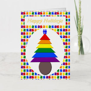 Gay Men Rainbow Christmas Tree and Presents Custom Foil Greeting Card