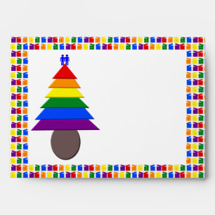 Gay Men Rainbow Christmas Tree and Presents Envelope
