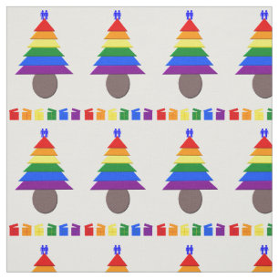 Gay Men Rainbow Christmas Tree and Presents Fabric