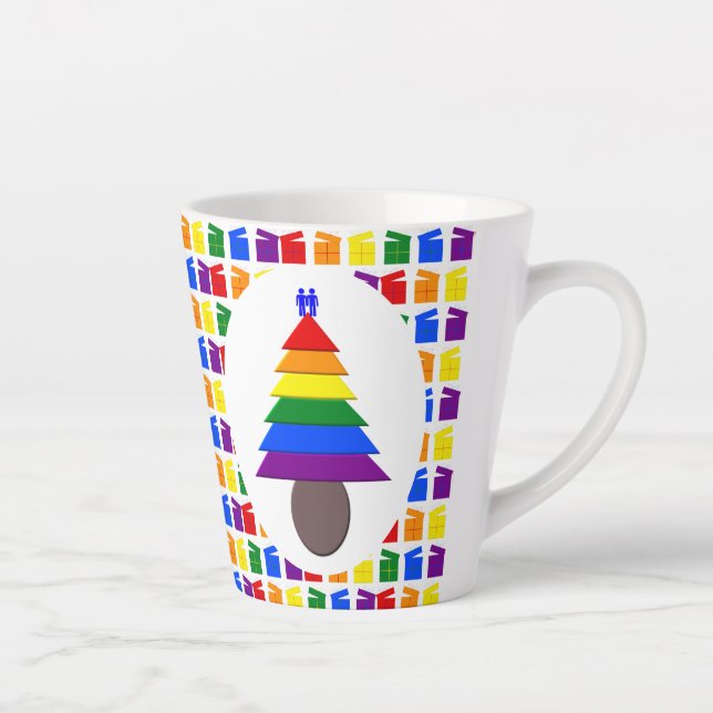 Gay Men Rainbow Christmas Tree and Presents Latte Mug (Right)