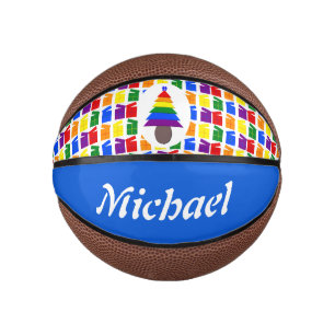 Gay Men Rainbow Christmas Tree and Presents Mini Basketball