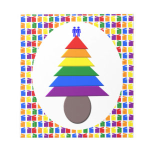 Gay Men Rainbow Christmas Tree and Presents Notepad