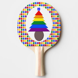Gay Men Rainbow Christmas Tree and Presents Ping Pong Paddle
