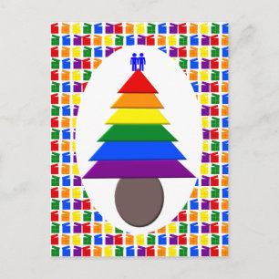 Gay Men Rainbow Christmas Tree and Presents Postcard