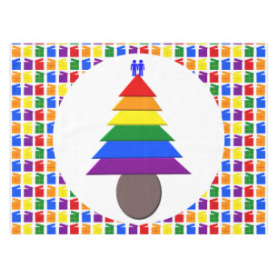 Gay Men Rainbow Christmas Tree and Presents Tablecloth