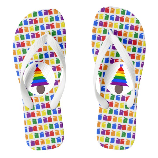 Gay Men Rainbow Christmas Tree and Presents Thongs (Footbed)