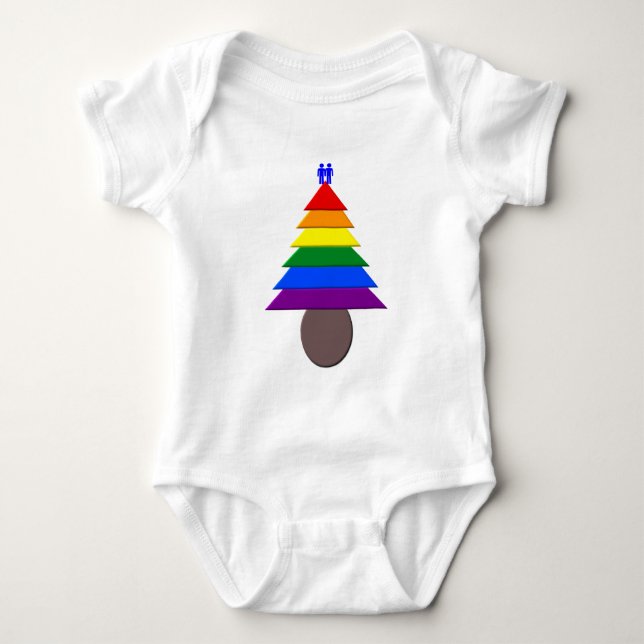 Gay Men Rainbow Christmas Tree Baby Bodysuit (Front)