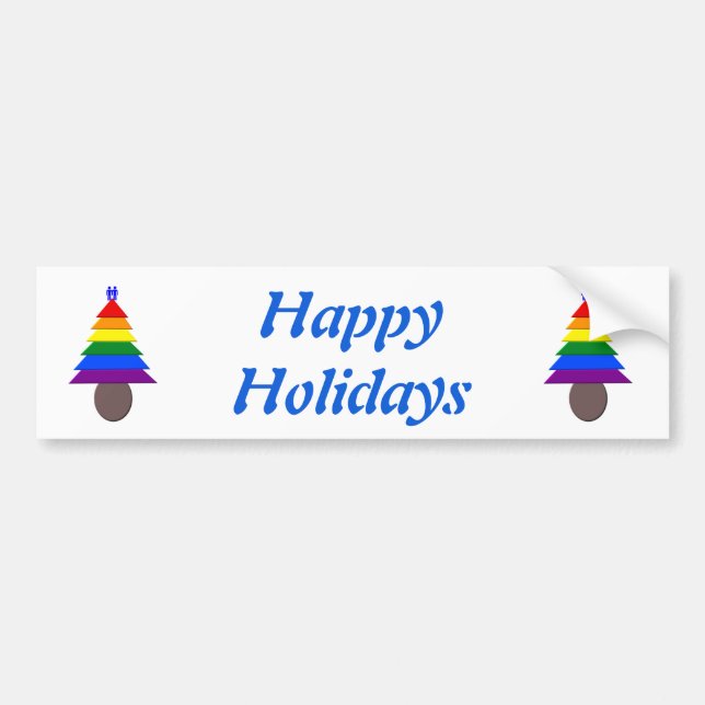 Gay Men Rainbow Christmas Tree Custom Bumper Sticker (Front)