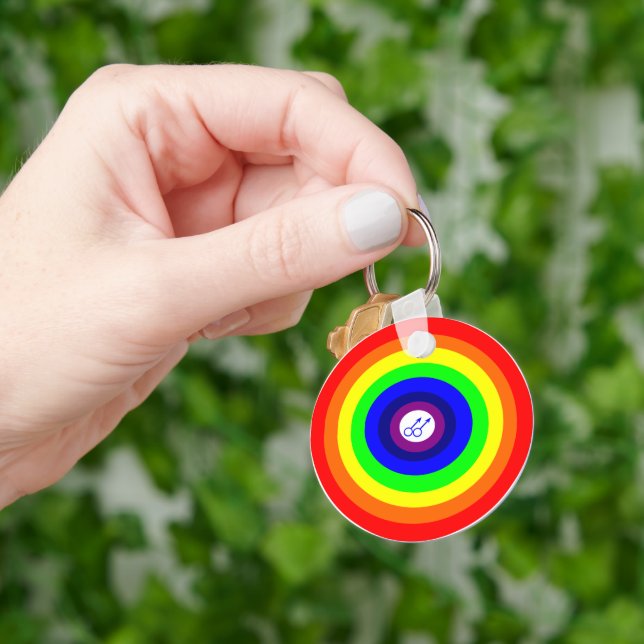 Gay Men Round Rainbow Keychain (Hand)