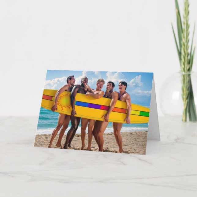 Gay Men Surfing Party Greeting Card (Front)