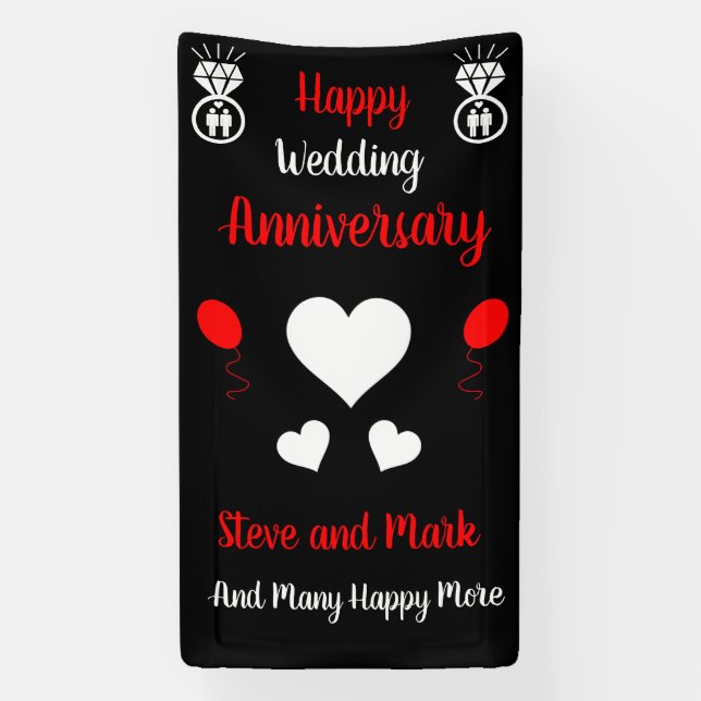 Gay Men Wedding Anniversary Banner (Vertical)