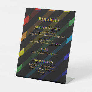 Gay Men Wedding Elegant Rainbow Bar Menu Pedestal Sign