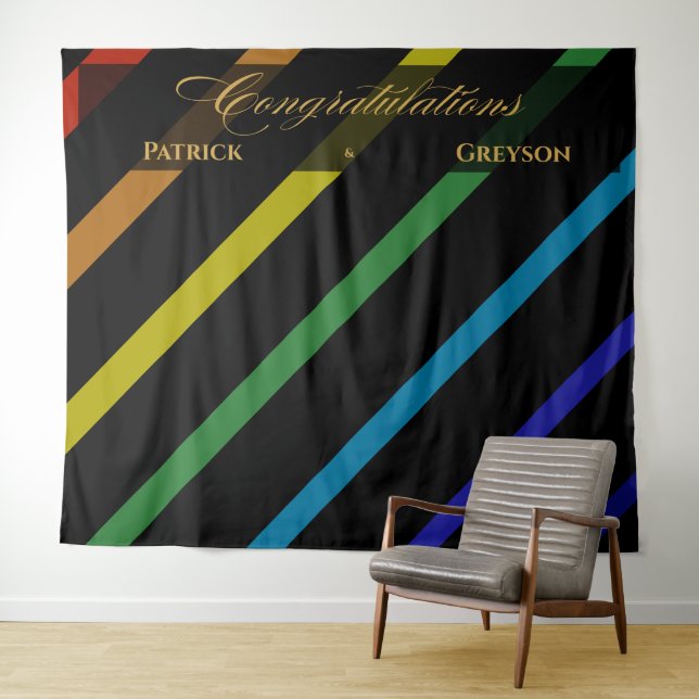 Gay Men Wedding Elegant Rainbow Congratulations Tapestry (In Situ (Horizontal))