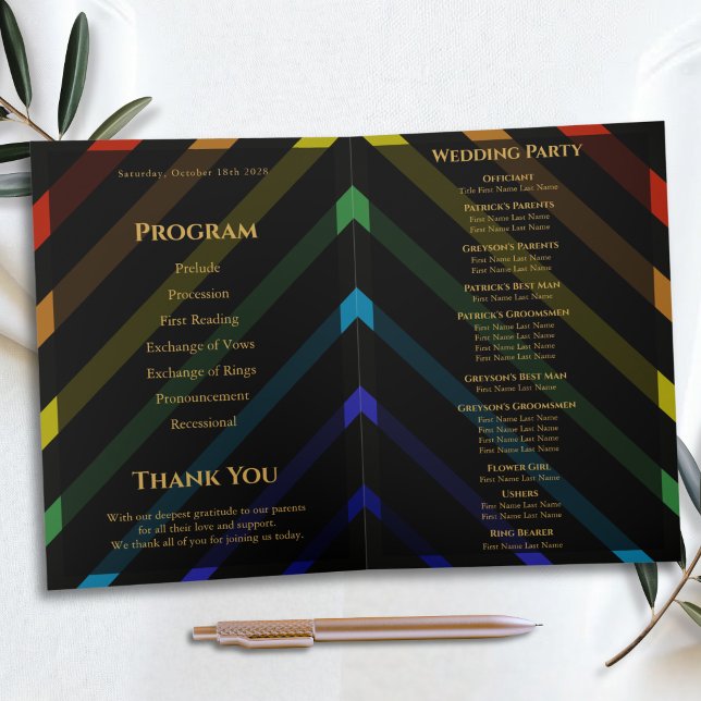 Gay Men Wedding Elegant Rainbow Folded Program (Creator Uploaded)