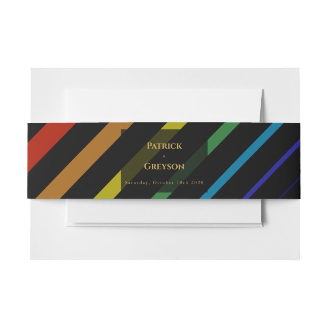 Gay Men Wedding Elegant Rainbow Invitation Belly Band (Front Example)
