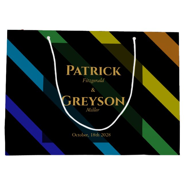 Gay Men Wedding Elegant Rainbow Large Gift Bag (Back)
