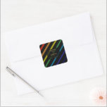 Gay Men Wedding Elegant Rainbow Personalized Square Sticker<br><div class="desc">Celebrate your love with the Gay Men Wedding Elegant Rainbow collection — a complete suite of coordinating stationery and accessories designed for two grooms. Bold diagonal Progress Pride stripes on sophisticated black, with gold typography throughout. Every piece in this suite is fully customizable with your names, date, and wedding details....</div>