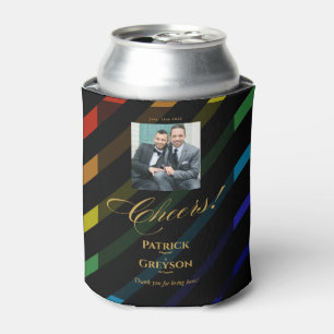 Gay Men Wedding Elegant Rainbow Photo Can Cooler