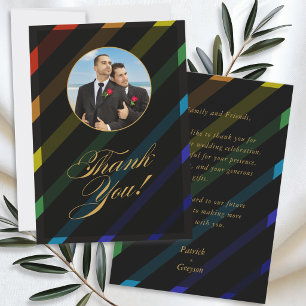Gay Men Wedding Elegant Rainbow Photo Thank You Card
