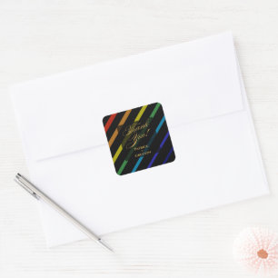 Gay Men Wedding Elegant Rainbow Thank You Square Sticker