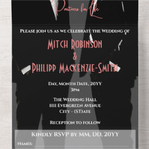 Gay Men Wedding Mr & Mr Tuxedo All In One Invitation