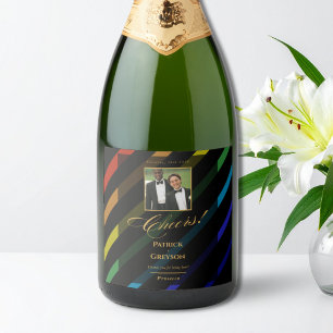 Gay Men Wedding Photo Elegant Rainbow Sparkling Wine Label