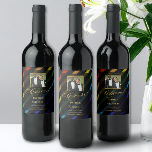 Gay Men Wedding Photo Elegant Rainbow Wine Label