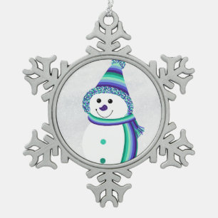 Gay Men's Pride Snowman Snowperson Blue Snowflake Pewter Christmas Ornament