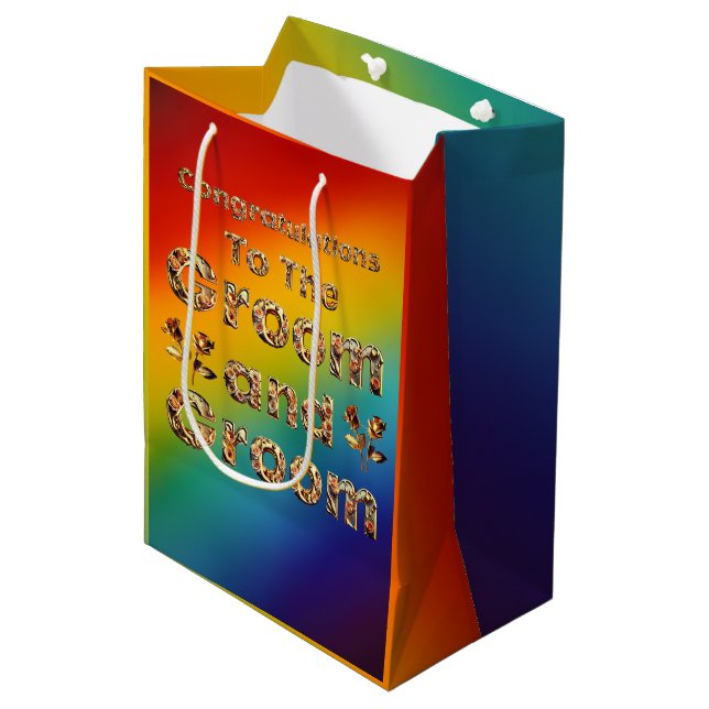 Gay Men's Rainbow Wedding Gift Bag (Front Angled)