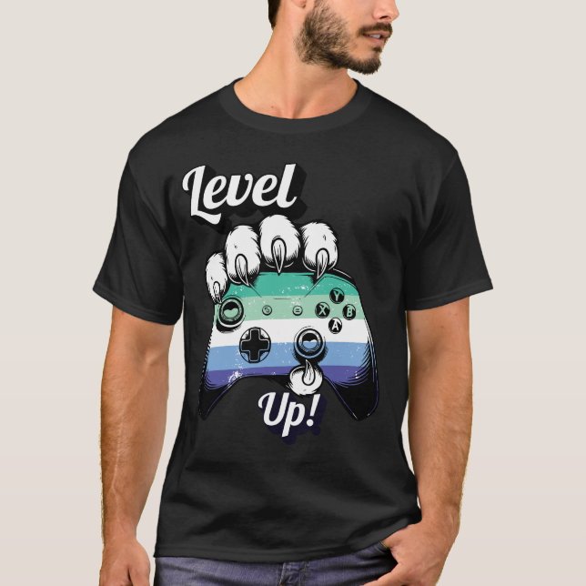 Gay MLM Pride Level Up Tiger Paw Controller Shirt (Front)